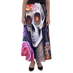 Sugar Skull Flared Maxi Skirt by GardenOfOphir