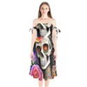 Sugar Skull Shoulder Tie Bardot Midi Dress View1