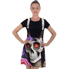 Sugar Skull Velvet Suspender Skater Skirt by GardenOfOphir