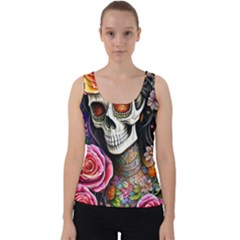 Sugar Skull Velvet Tank Top by GardenOfOphir