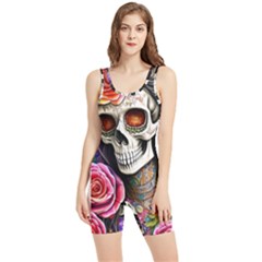 Sugar Skull Women s Wrestling Singlet by GardenOfOphir