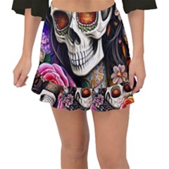 Sugar Skull Fishtail Mini Chiffon Skirt by GardenOfOphir