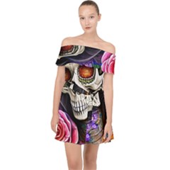 Sugar Skull Off Shoulder Chiffon Dress by GardenOfOphir