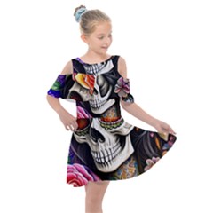 Sugar Skull Kids  Shoulder Cutout Chiffon Dress by GardenOfOphir