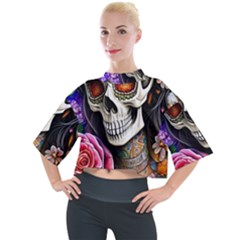 Sugar Skull Mock Neck Tee by GardenOfOphir