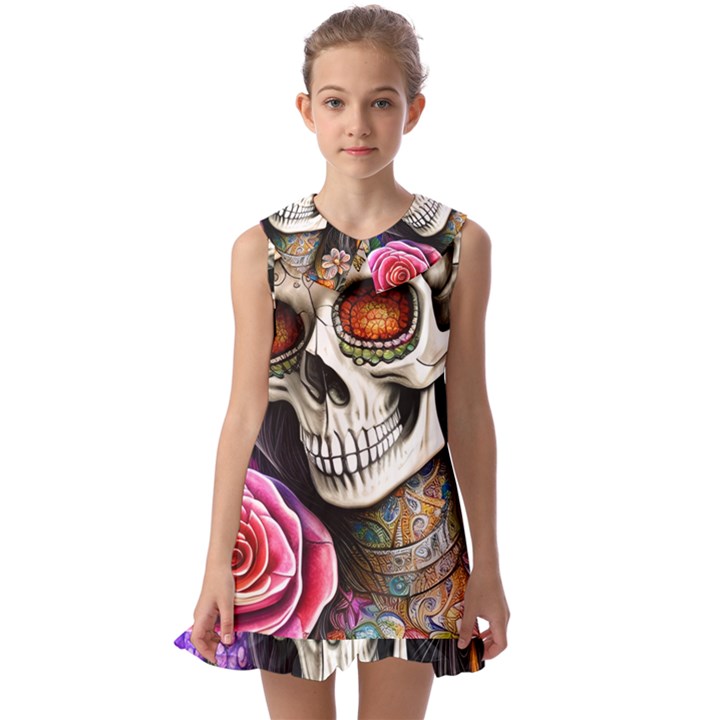 Sugar Skull Kids  Pilgrim Collar Ruffle Hem Dress