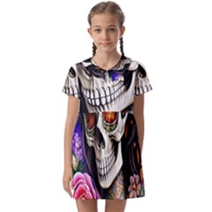 Sugar Skull Kids  Asymmetric Collar Dress by GardenOfOphir