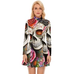 Sugar Skull Long Sleeve Velour Longline Dress by GardenOfOphir