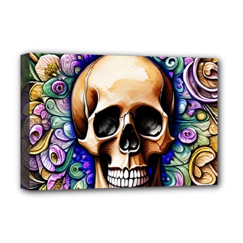 Gothic Skull Deluxe Canvas 18  X 12  (stretched) by GardenOfOphir