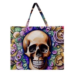 Gothic Skull Zipper Large Tote Bag by GardenOfOphir