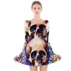 Gothic Skull Long Sleeve Velvet Skater Dress