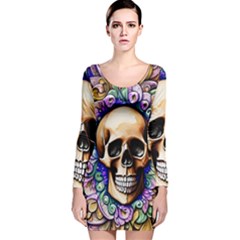 Gothic Skull Long Sleeve Velvet Bodycon Dress