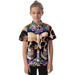 Gothic Skull Kids  Short Sleeve Shirt by GardenOfOphir