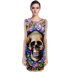 Gothic Skull Sleeveless Velvet Midi Dress