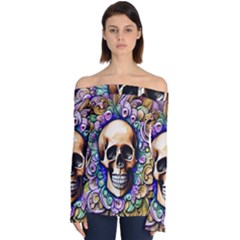 Gothic Skull Off Shoulder Long Sleeve Top by GardenOfOphir