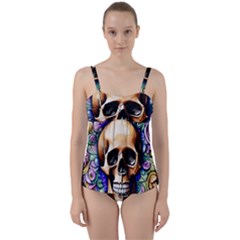 Gothic Skull Twist Front Tankini Set by GardenOfOphir