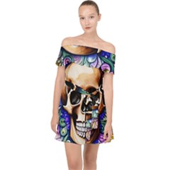 Gothic Skull Off Shoulder Chiffon Dress by GardenOfOphir