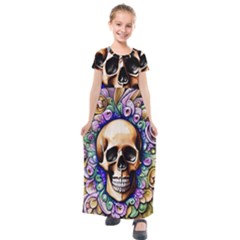 Gothic Skull Kids  Short Sleeve Maxi Dress by GardenOfOphir