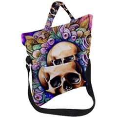 Gothic Skull Fold Over Handle Tote Bag by GardenOfOphir