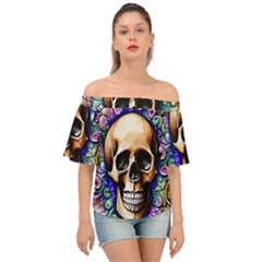 Gothic Skull Off Shoulder Short Sleeve Top by GardenOfOphir