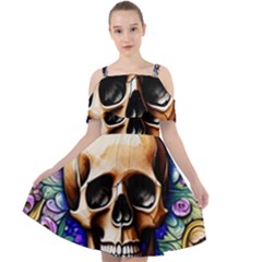 Gothic Skull Cut Out Shoulders Chiffon Dress by GardenOfOphir