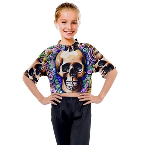 Gothic Skull Kids Mock Neck Tee by GardenOfOphir