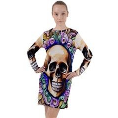 Gothic Skull Long Sleeve Hoodie Dress