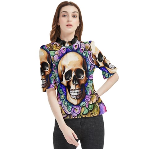 Gothic Skull Frill Neck Blouse by GardenOfOphir