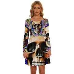 Gothic Skull Long Sleeve Wide Neck Velvet Dress by GardenOfOphir