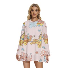 Mohanad Fa Round Neck Long Sleeve Bohemian Style Chiffon Mini Dress by mohanadfa