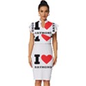 I love raymond Vintage Frill Sleeve V-Neck Bodycon Dress View1