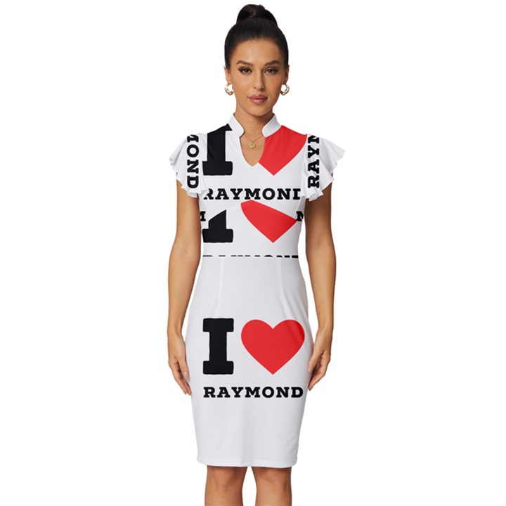 I love raymond Vintage Frill Sleeve V-Neck Bodycon Dress