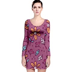 Flowers Petals Leaves Foliage Long Sleeve Velvet Bodycon Dress by Ravend