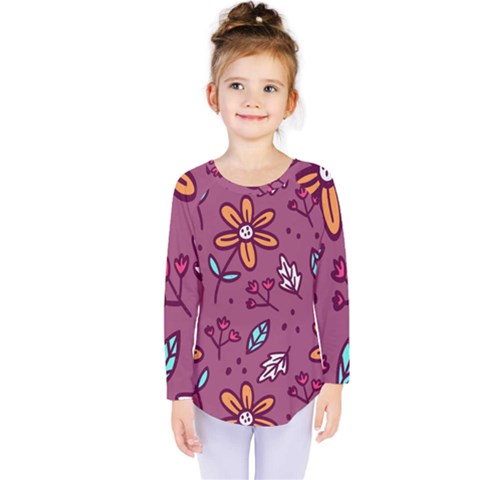 Flowers Petals Leaves Foliage Kids  Long Sleeve Tee by Ravend