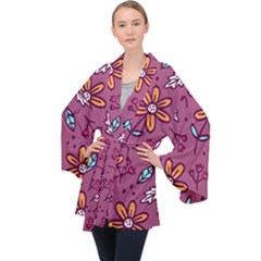 Flowers Petals Leaves Foliage Long Sleeve Velvet Kimono  by Ravend