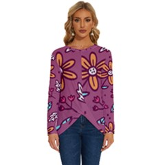 Flowers Petals Leaves Foliage Long Sleeve Crew Neck Pullover Top by Ravend