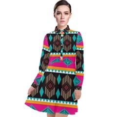 Abstract Art Pattern Design Vintage Long Sleeve Chiffon Shirt Dress