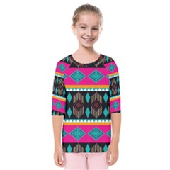 Abstract Art Pattern Design Vintage Kids  Quarter Sleeve Raglan Tee