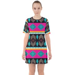 Abstract Art Pattern Design Vintage Sixties Short Sleeve Mini Dress