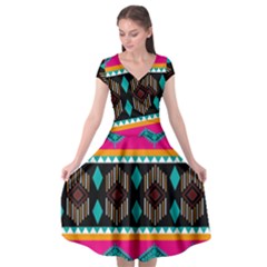 Abstract Art Pattern Design Vintage Cap Sleeve Wrap Front Dress