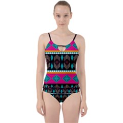 Abstract Art Pattern Design Vintage Cut Out Top Tankini Set