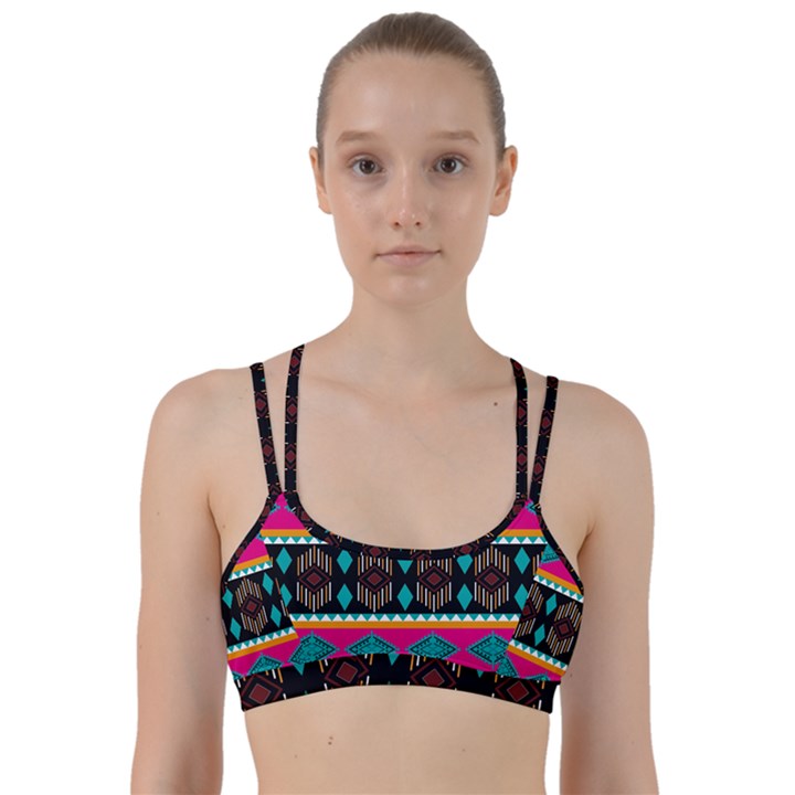 Abstract Art Pattern Design Vintage Line Them Up Sports Bra