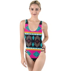 Abstract Art Pattern Design Vintage High Leg Strappy Swimsuit