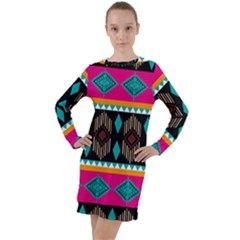 Abstract Art Pattern Design Vintage Long Sleeve Hoodie Dress