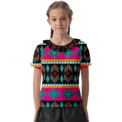 Abstract Art Pattern Design Vintage Kids  Frill Chiffon Blouse