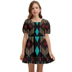 Abstract Art Pattern Design Vintage Kids  Short Sleeve Dolly Dress