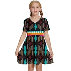 Abstract Art Pattern Design Vintage Kids  Short Sleeve Tiered Mini Dress