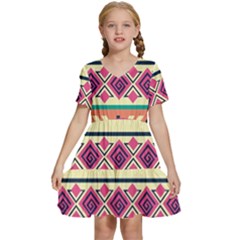 Unique Pattern Design Vintage Kids  Short Sleeve Tiered Mini Dress by Ravend