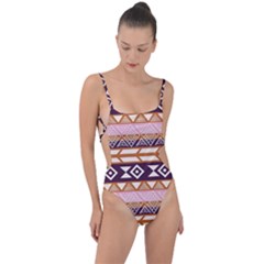 Print Pattern Design Vintage Tie Strap One Piece Swimsuit by Ravend