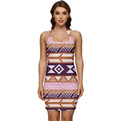 Print Pattern Design Vintage Sleeveless Wide Square Neckline Ruched Bodycon Dress by Ravend